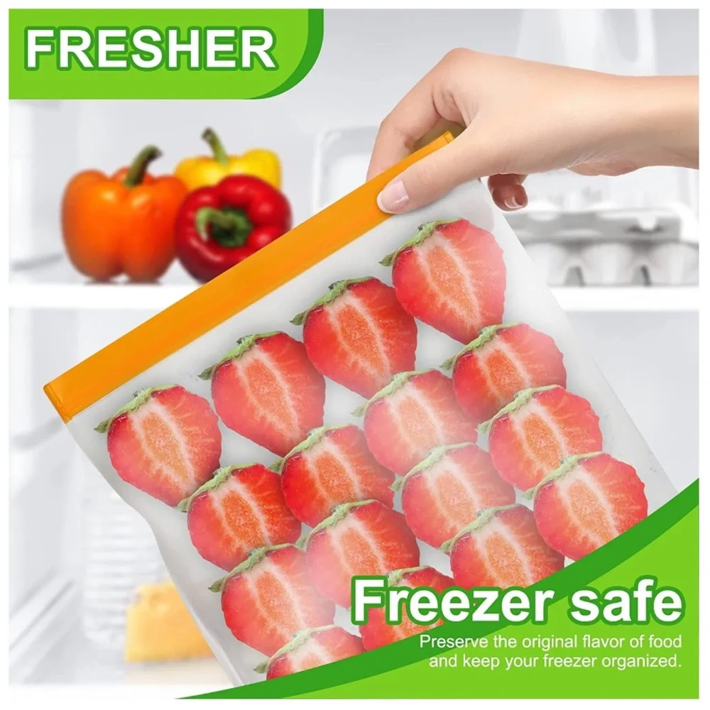 New! 12 Pack Reusable Food Storage Bags BPA Free Double Zipper Leakproof Freezer